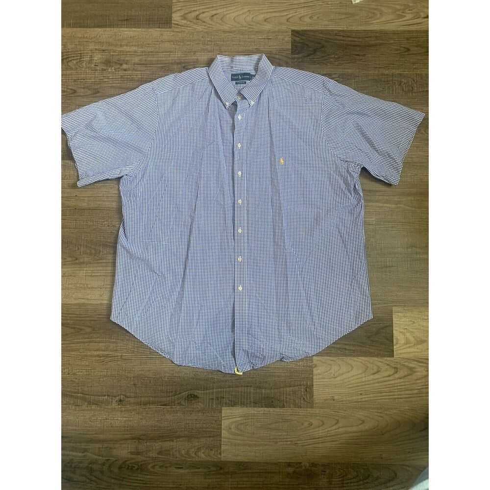 Polo Ralph Lauren Mens 3XLT Tall Blue Gingham Plaid Classic Fit Button Shirt